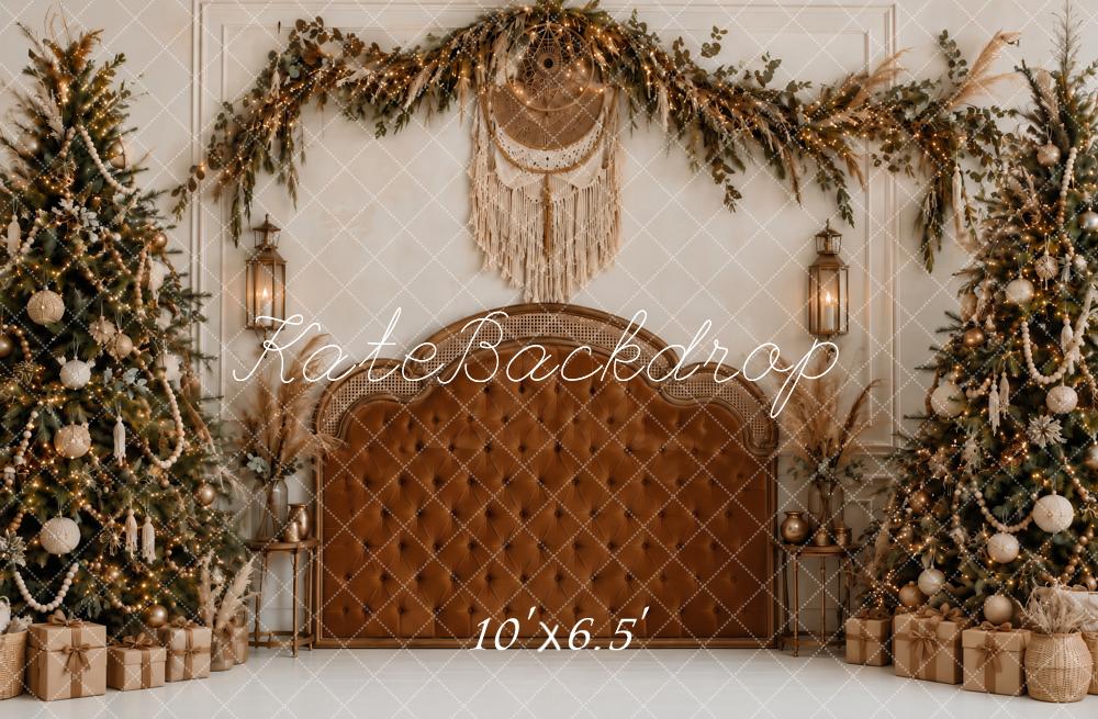 Kate Christmas Trees Boho Headboard Dreamcatcher Garland Printed Backdrop Designed by Ashley Paul