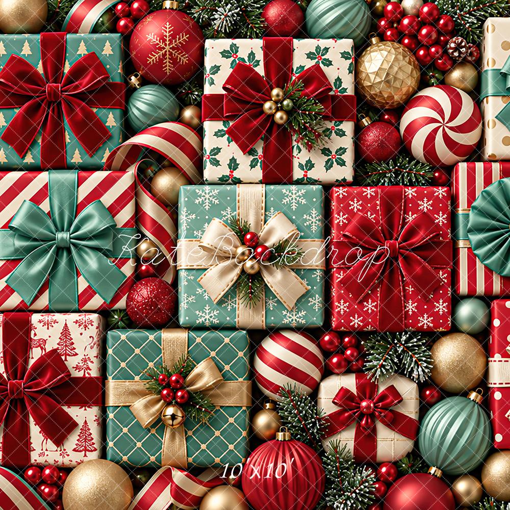 Kate Christmas Gift Boxes Ornaments Wall Printed Backdrop Designed by Angela Miller
