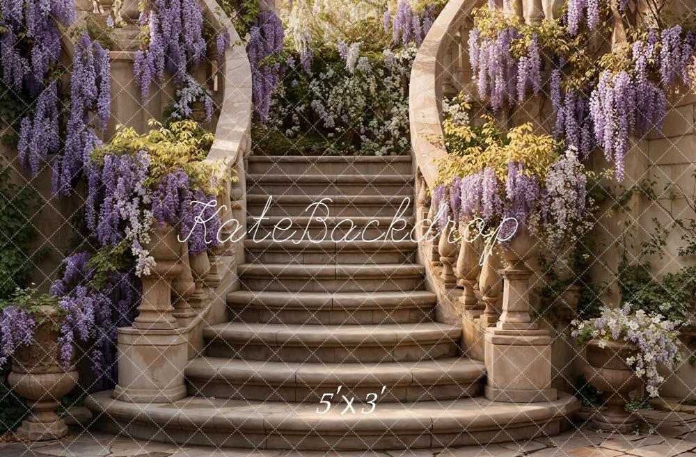 Kate Spring Cascading Stairs Purple Wisteria Garden Backdrop Designed by Emetselch
