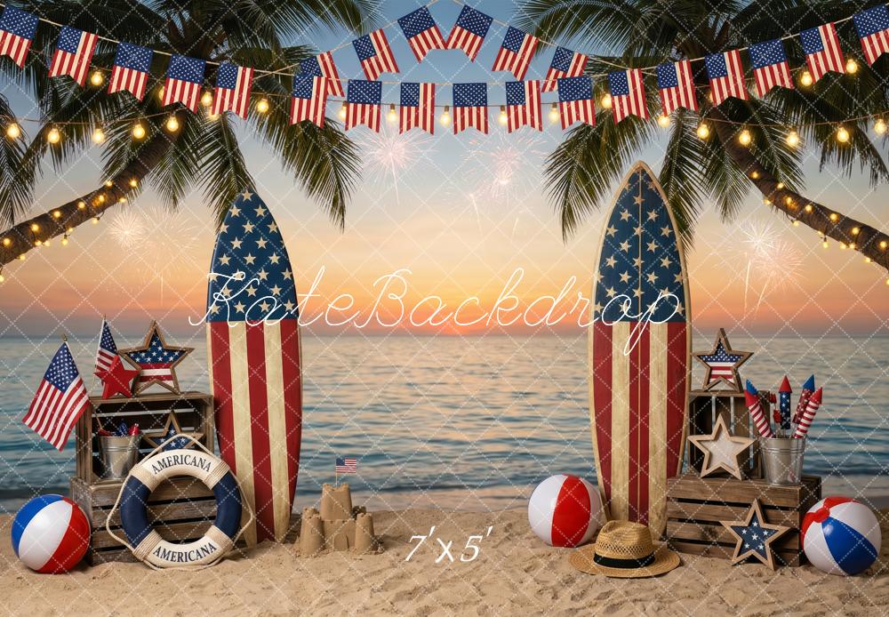 Kate 4th Of July Beach Surfboards American Flags Printed Backdrop Designed by Patty Roberts