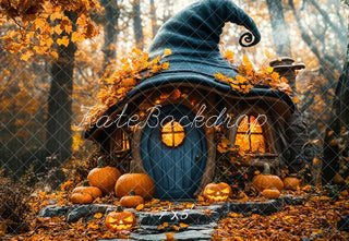 Halloween Pompoen Heksenhoed Cottage Foto Achtergrond Designed by Emetselch