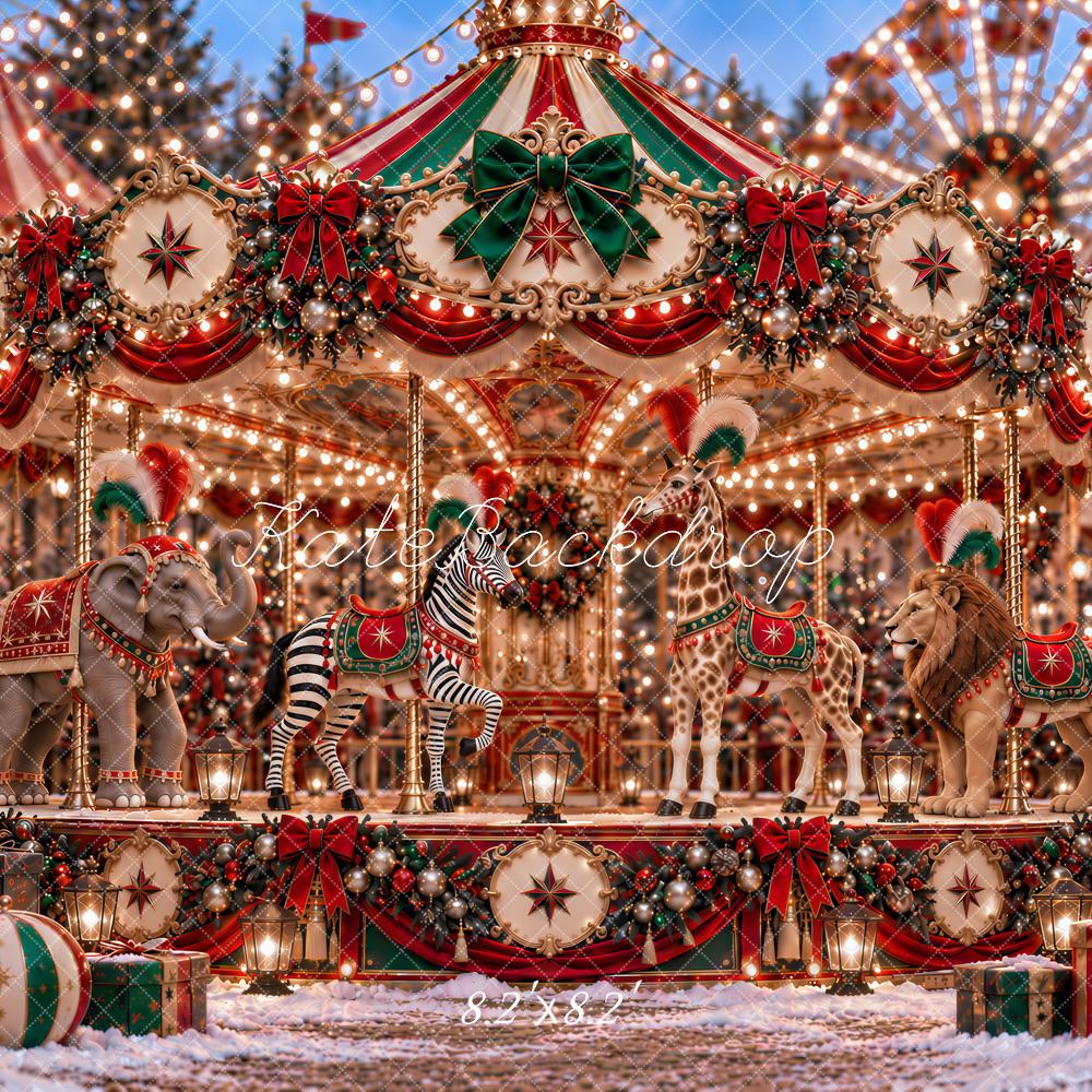 Kate Christmas Circus Carousel Animals Amusement Park Printed Backdrop Designed by Ashley Paul