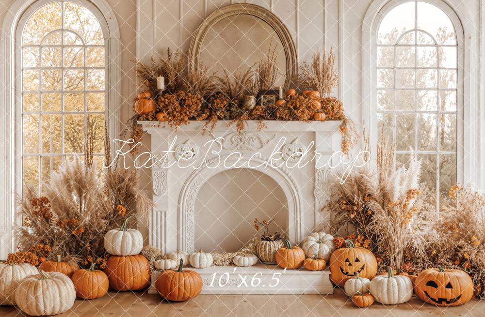 Fondo de cosecha de calabazas de chimenea boho de otoño diseñado por Emetselch
