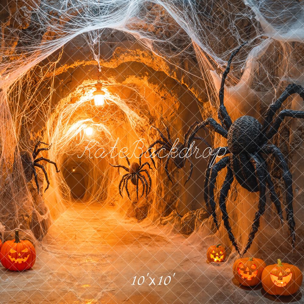 Fondo de Calabazas, Telarañas y Cuevas de Halloween Diseñado por Emetselch