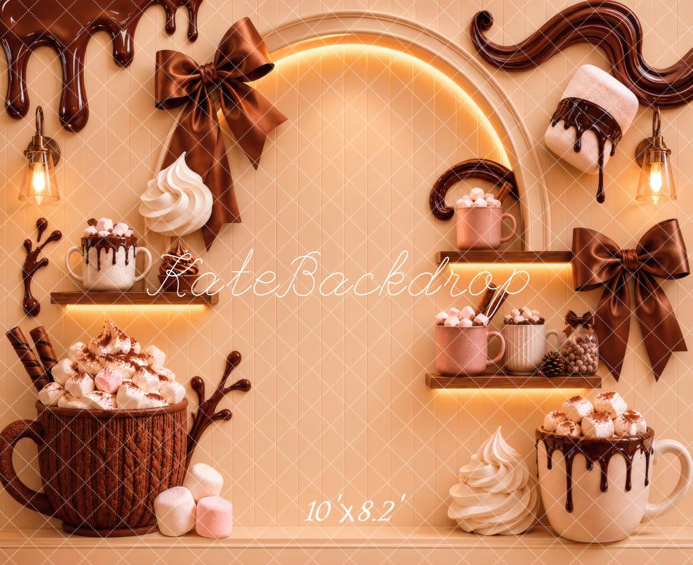 Kate Hot Chocolate Mug Marshmallow Bow Shelf Printed Backdrop Designed by Vertigo Productions