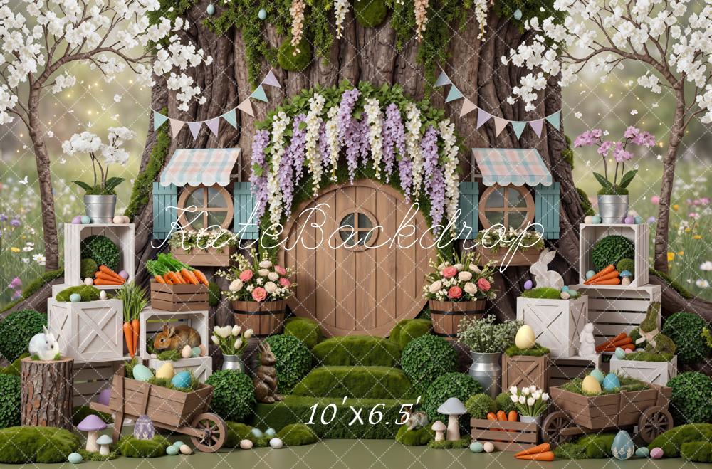 Kate Easter Bunny Treehouse Carrots Eggs Garden Backdrop Designed by Mini MakeBelieve