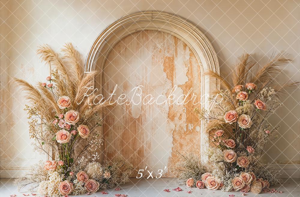 TEST Kate Boho Flower Arch Pampas Grass Beige Roses Vintage Wall Backdrop Designed by Emetselch
