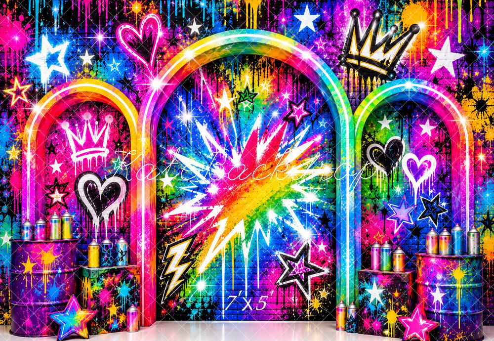 Kate Graffiti Neon Rainbow Arches Crown Printed Backdrop Designed by Ashley Paul