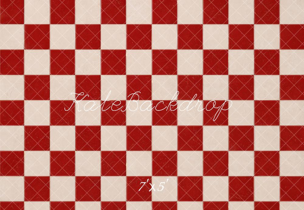 Kate Red White Checkerboard Floor Printed Backdrop Designed by Emetselch