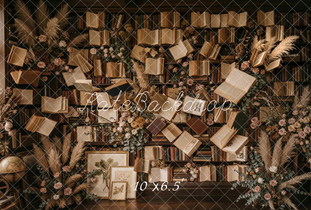 Kate Vintage Books Floral Library Printed Backdrop Designed by Emetselch