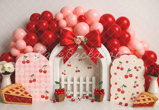 Fondo de globos de pastel de cumpleaños de cereza