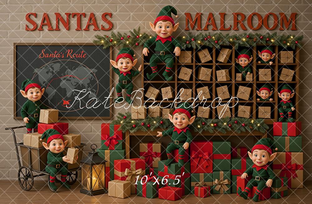 Fondo de Carro de Regalos de la Oficina de Correos de Elfos de Navidad diseñada por Ashley Paul