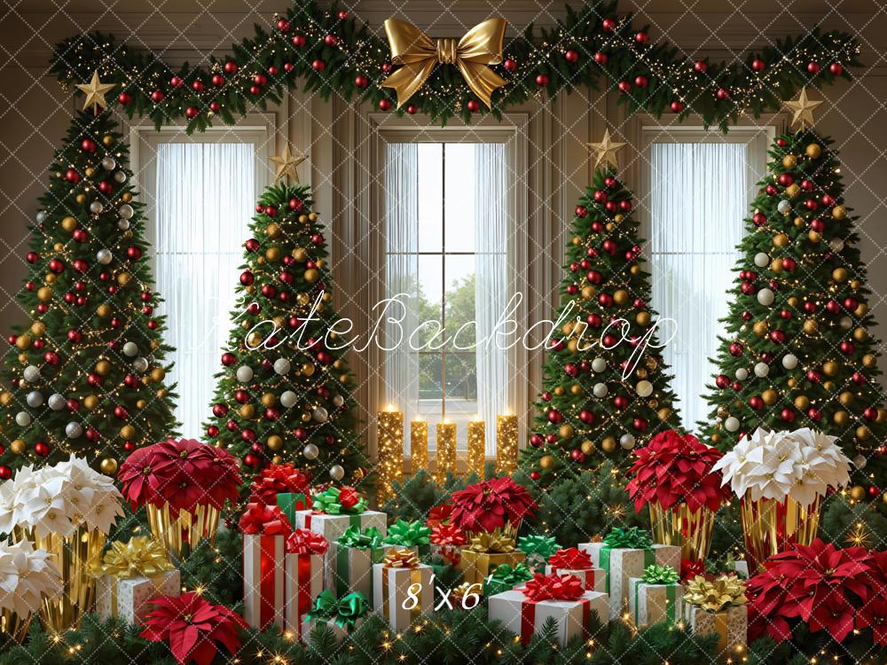 Kate Christmas Trees Fancy Gifts Poinsettia Garland Window Backdrop Designed by Mini MakeBelieve