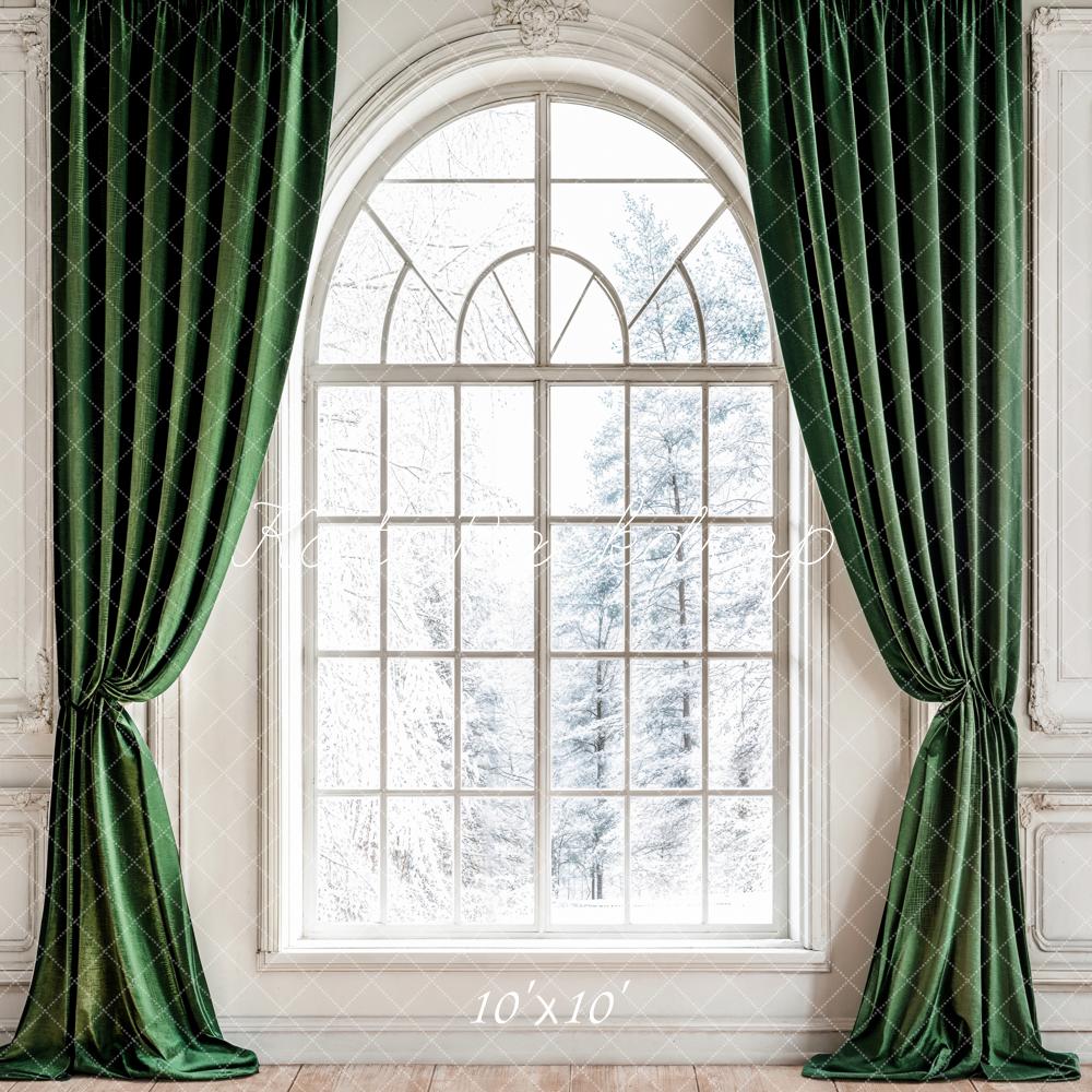 Kate Elegant Green Curtain Arch Window Backdrop Designed by Emetselch