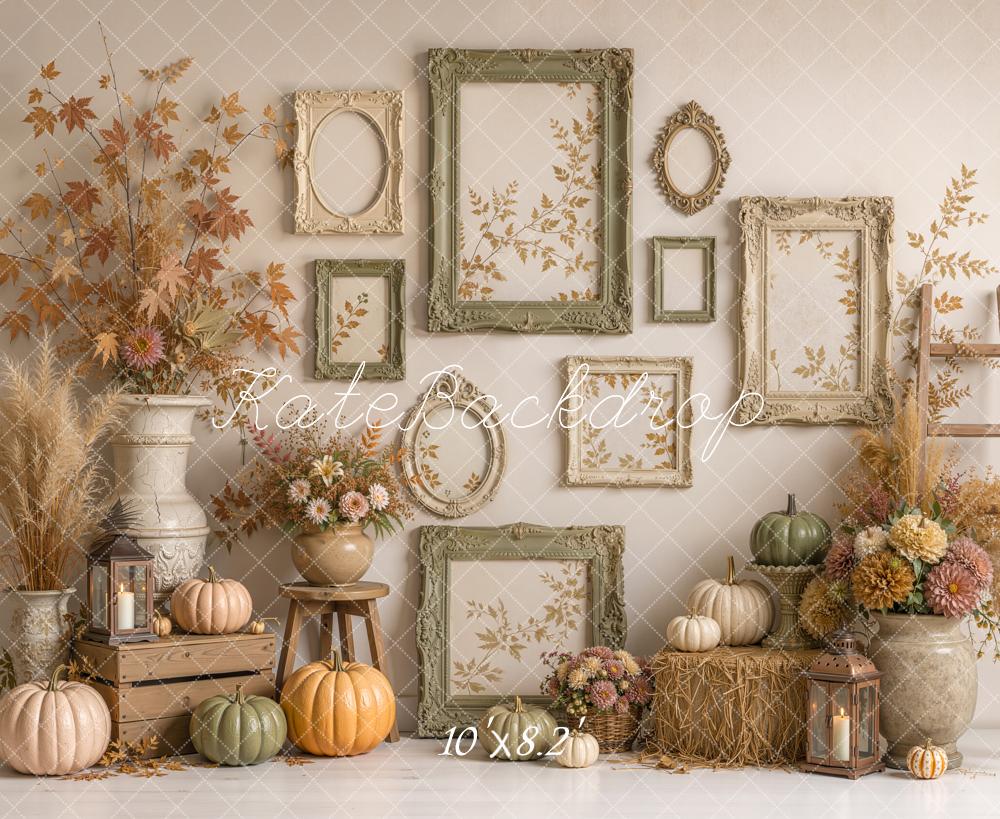 Kate Fall Fine Art Pumpkin Floral Frames Ladder Printed Backdrop Designed by Emetselch