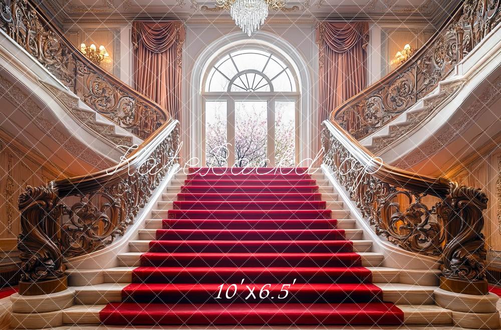 Kate Elegant Red Cascading Stairs Arch Backdrop Designed by Mini MakeBelieve
