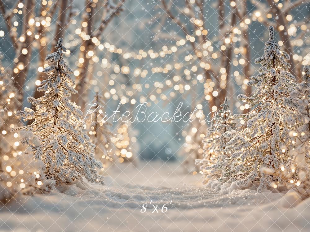 Kate Christmas Winter Snowy Trees Bokeh Lights Backdrop Designed by Emetselch