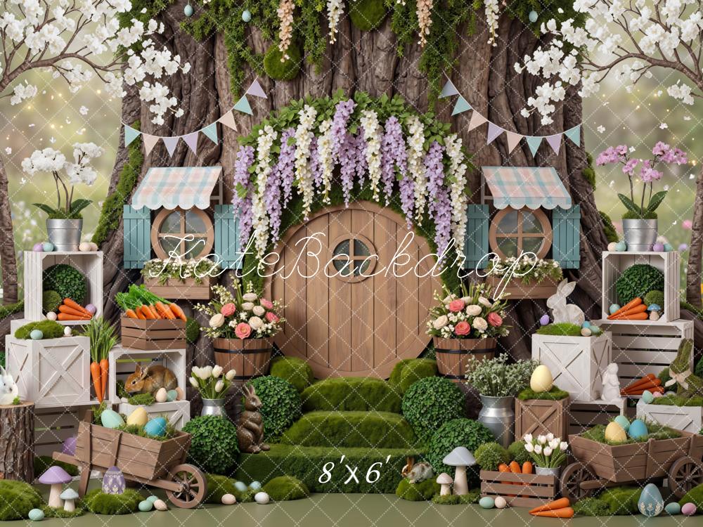 Kate Easter Bunny Treehouse Carrots Eggs Garden Backdrop Designed by Mini MakeBelieve