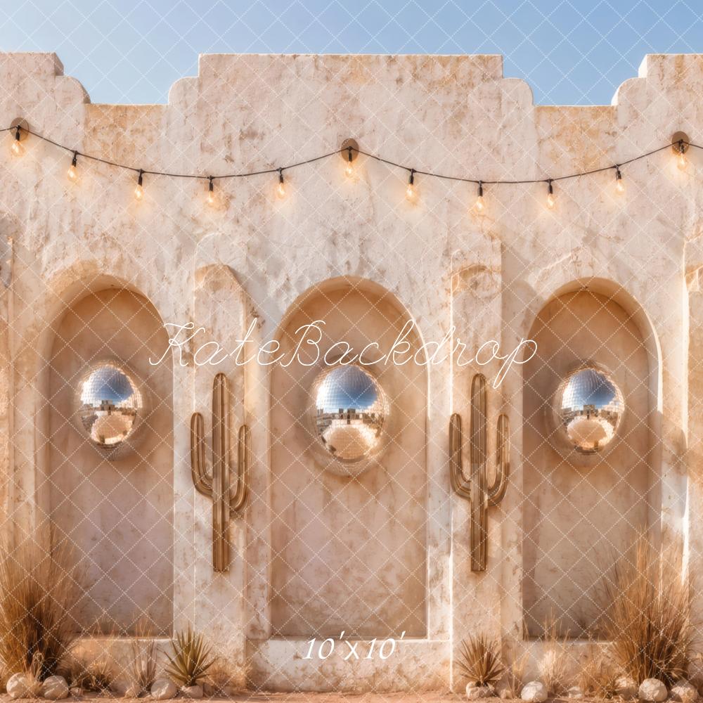 Kate Desert Arched Wall Disco Ball Cactus Printed Backdrop Designed by Vertigo Productions