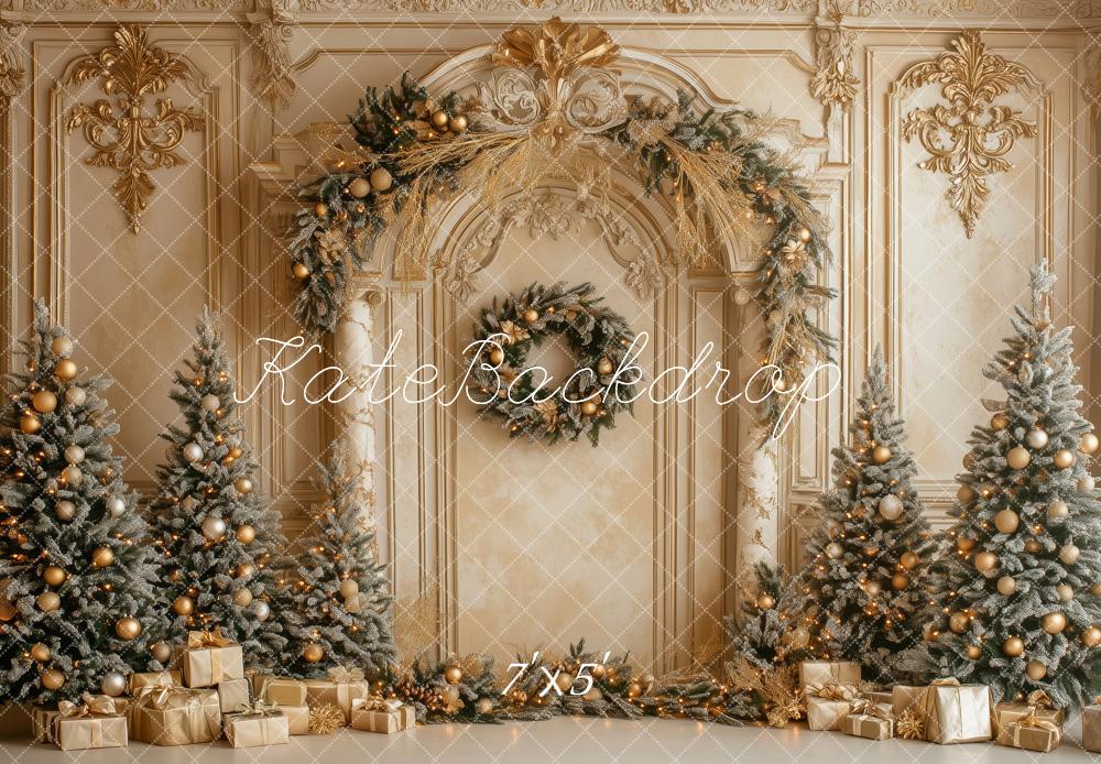 Kate Christmas Vintage Wall Ornate Arch Trees Gold Gifts Backdrop Designed by Patty Roberts