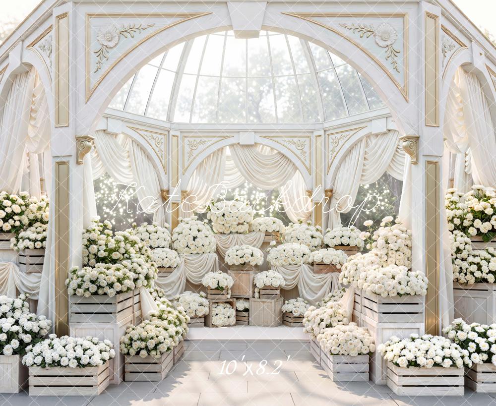 Kate Spring White Flower Arch Crates Pavilion Backdrop Designed by Mini MakeBelieve