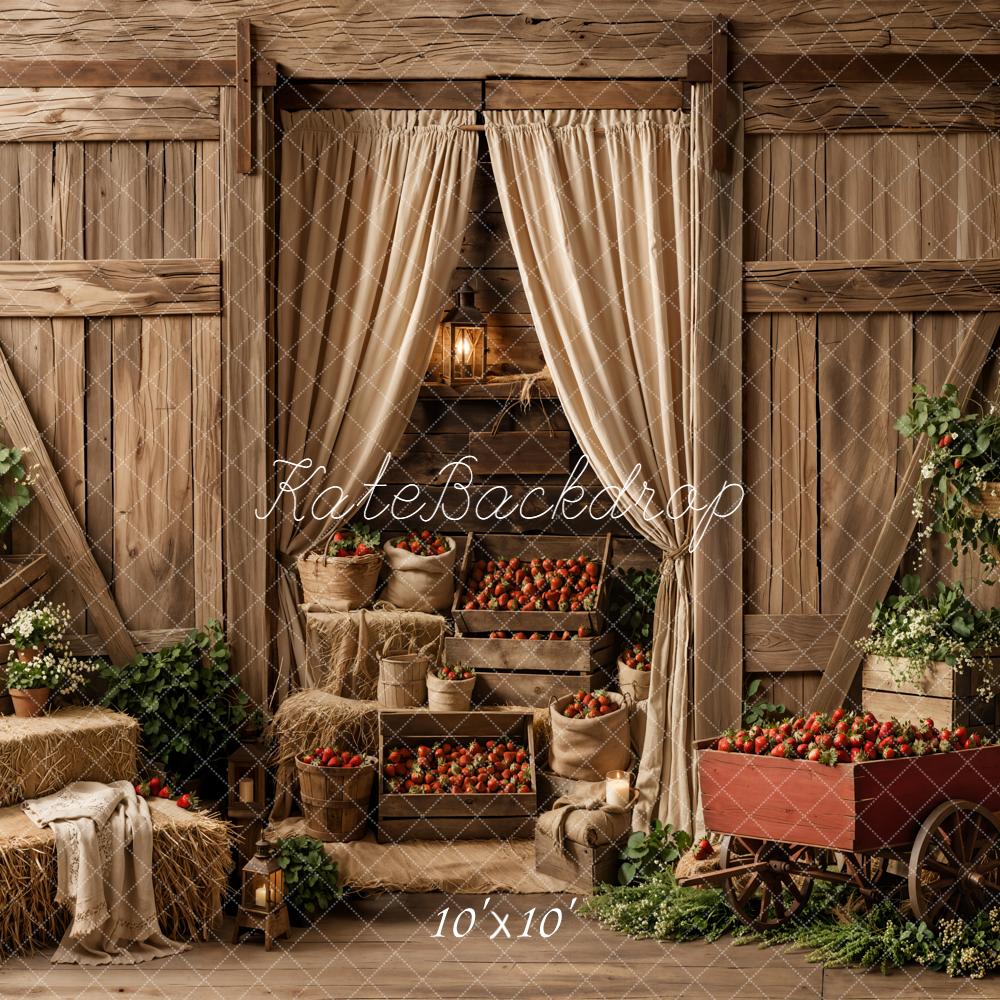 TEST Kate Rustic Barn Strawberry Crates Hay Bales Cart Backdrop Designed by Emetselch
