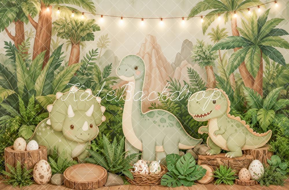 Kate Cake Smash Dinosaur Jungle Cartoon Eggs Printed Backdrop Designed by Emetselch