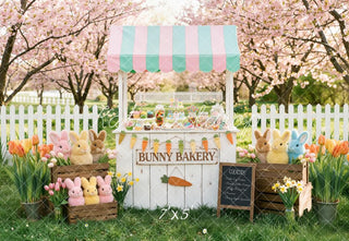 Kate Easter Bunny Bakery Pink Blossoms Printed Backdrop Designed by Emetselch