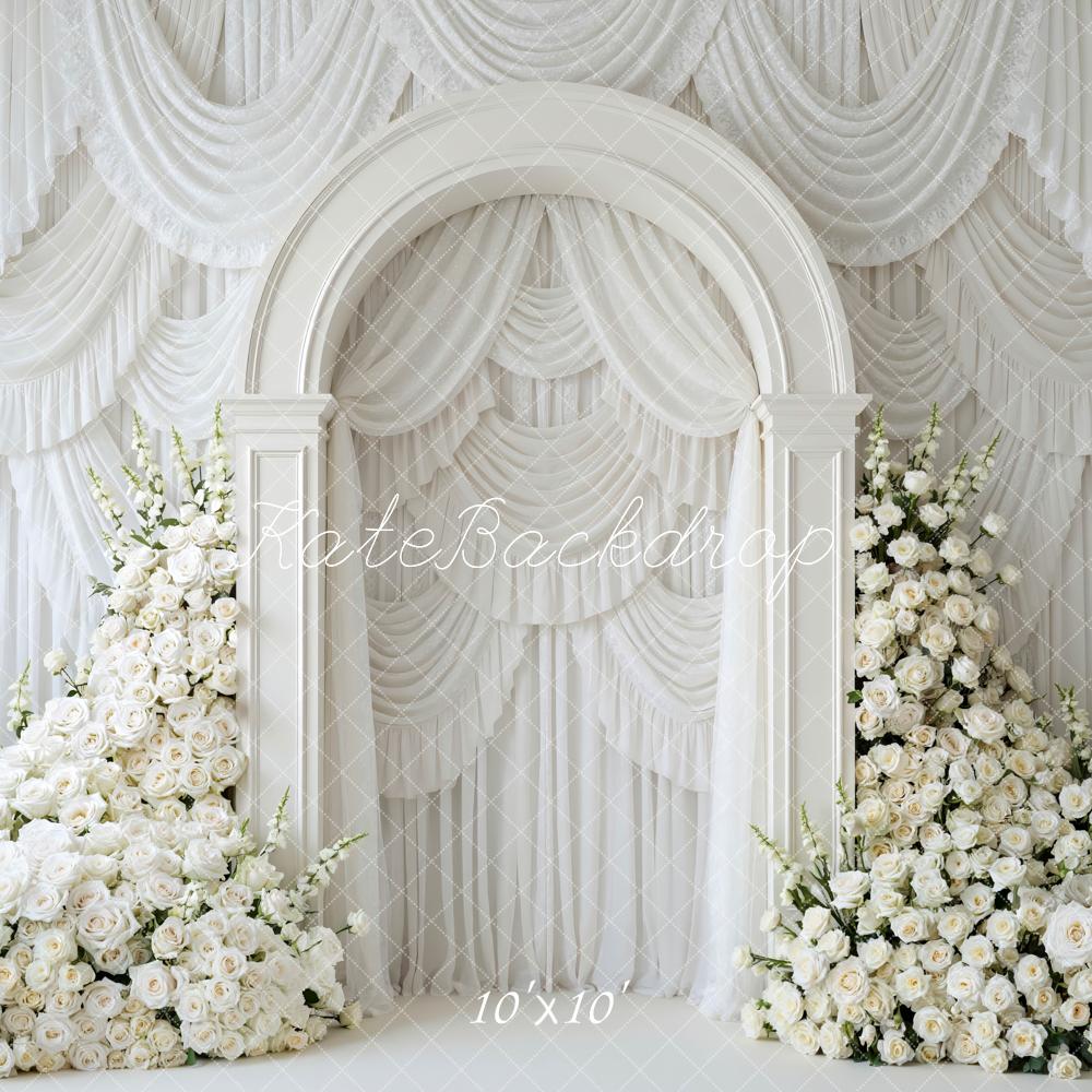 Kate Spring White Flower Arch Wedding Draped Curtains Backdrop Designed by Mini MakeBelieve