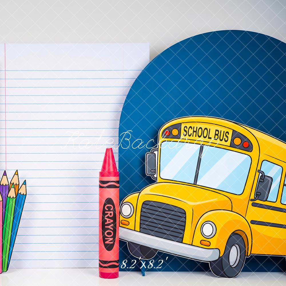 Kate Back to School School Bus Books Art Supplies Crayon Printed Backdrop Designed by Patty Roberts