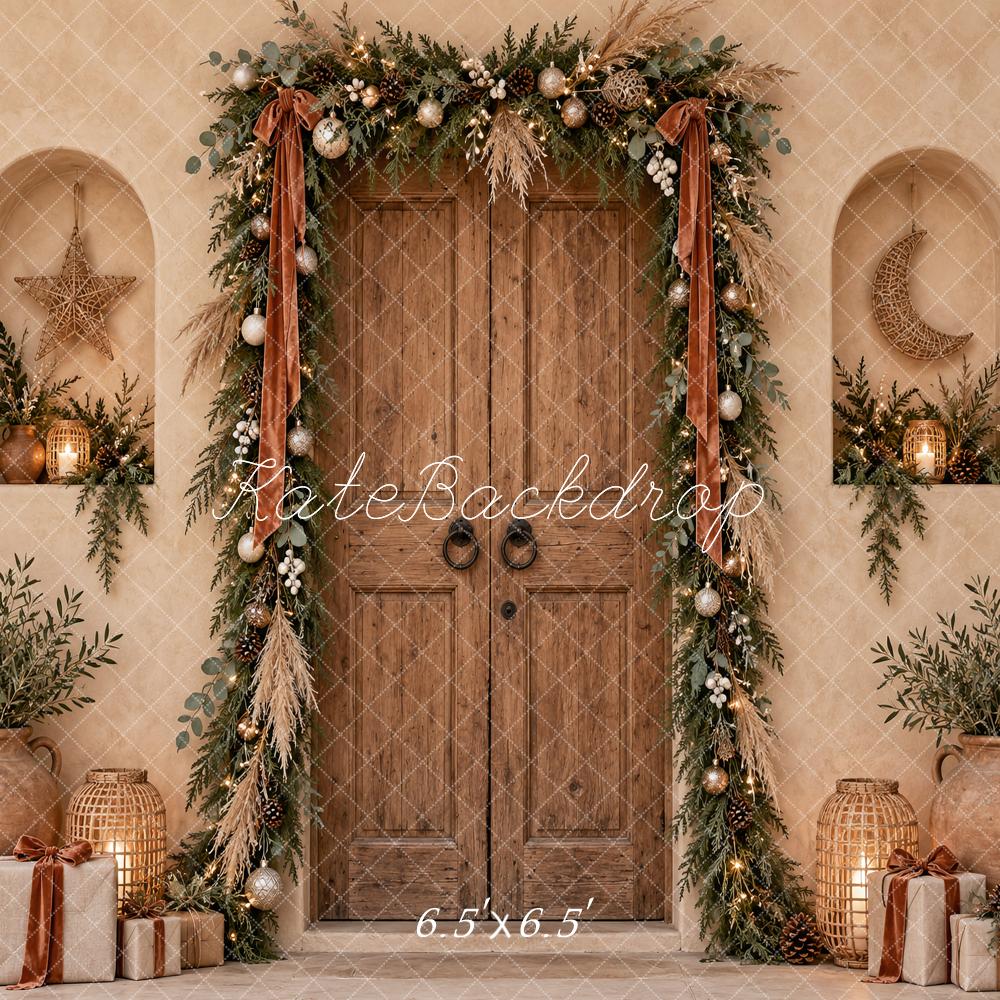 Kate Christmas Boho Rustic Door Garland Gifts Neutral Printed Backdrop Designed by Vertigo Productions