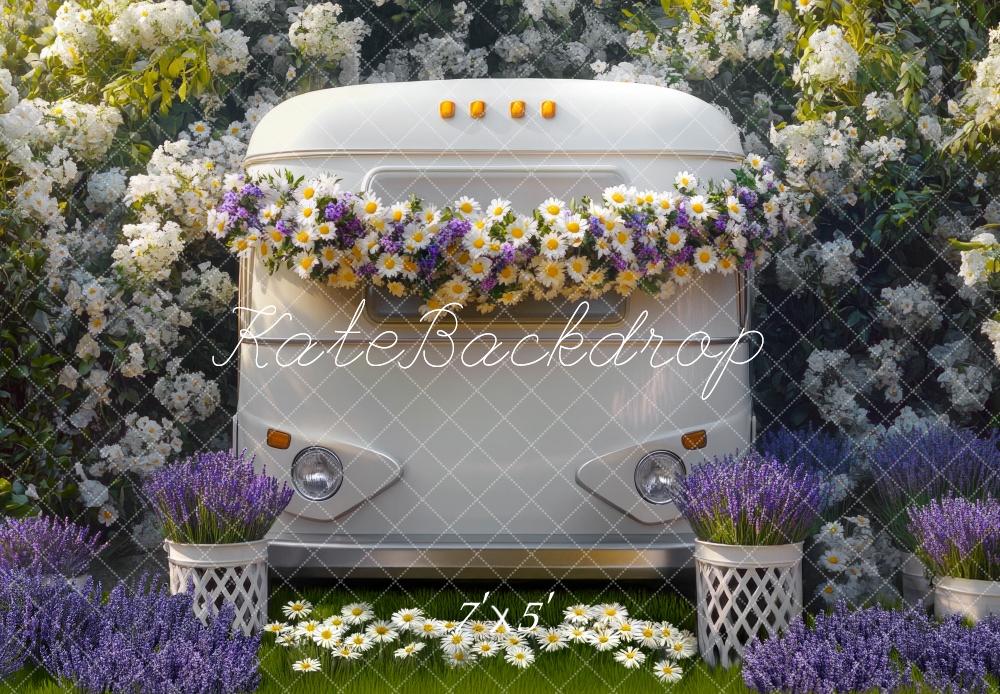 Flowral Retro Rv Garden Floral Vintage Camper Backdrop