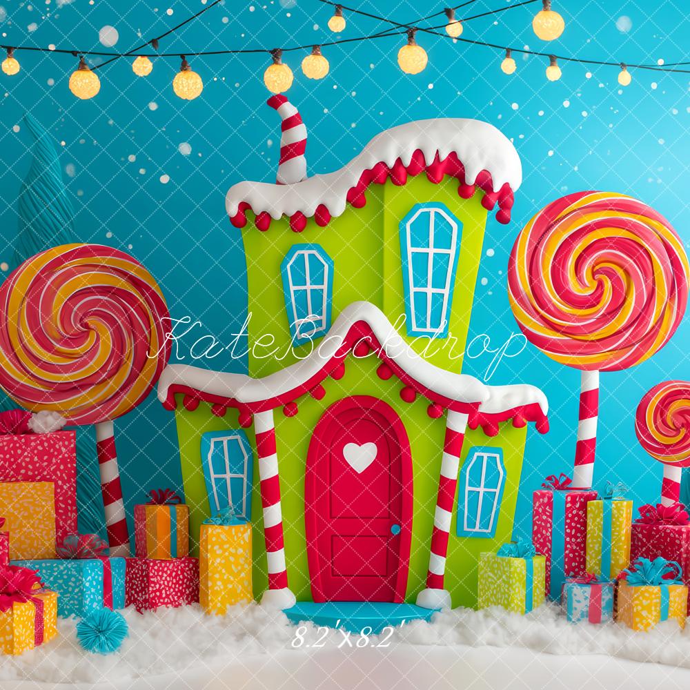 Kate Christmas Candy House Lollipop Fantasy Trees Gifts Backdrop Designed by Patty Roberts