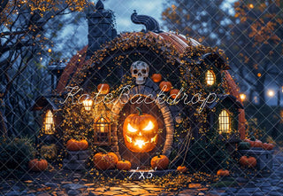 Kate Halloween Dark Forest Magical Pumpkin House Printed Backdrop Designed by Emetselch