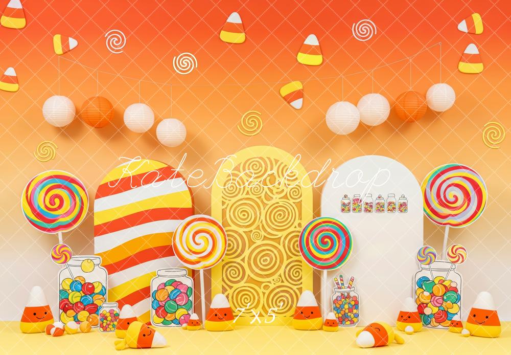 Kate Halloween Arches Candy Corn Lollipop Jars Orange Backdrop Designed by Patty Roberts