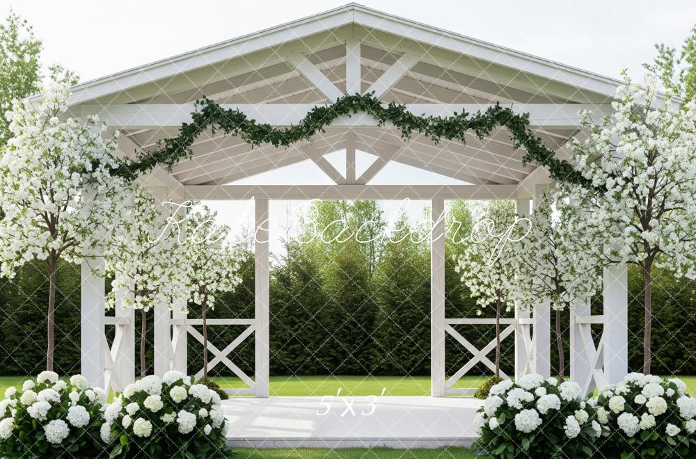 Kate Spring White Gazebo Flower Arch Greenery Garden Printed Backdrop Designed by Patty Roberts
