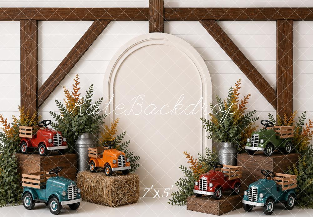 Kate Fall Vintage Truck Harvest Farmhouse Hay Bales Printed Backdrop Designed by Shutter Swan Studios