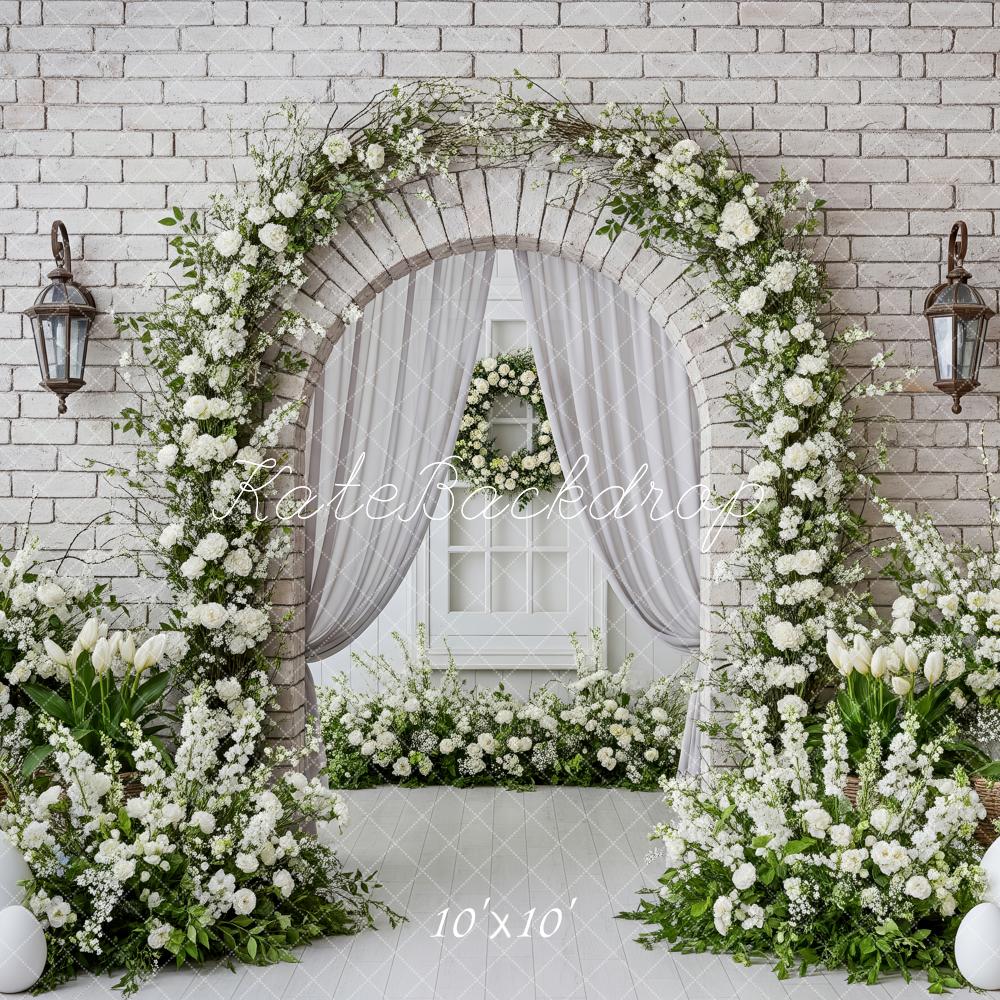 Kate Spring Flower Arch White Brick Wall Eggs Backdrop Designed by Patty Roberts