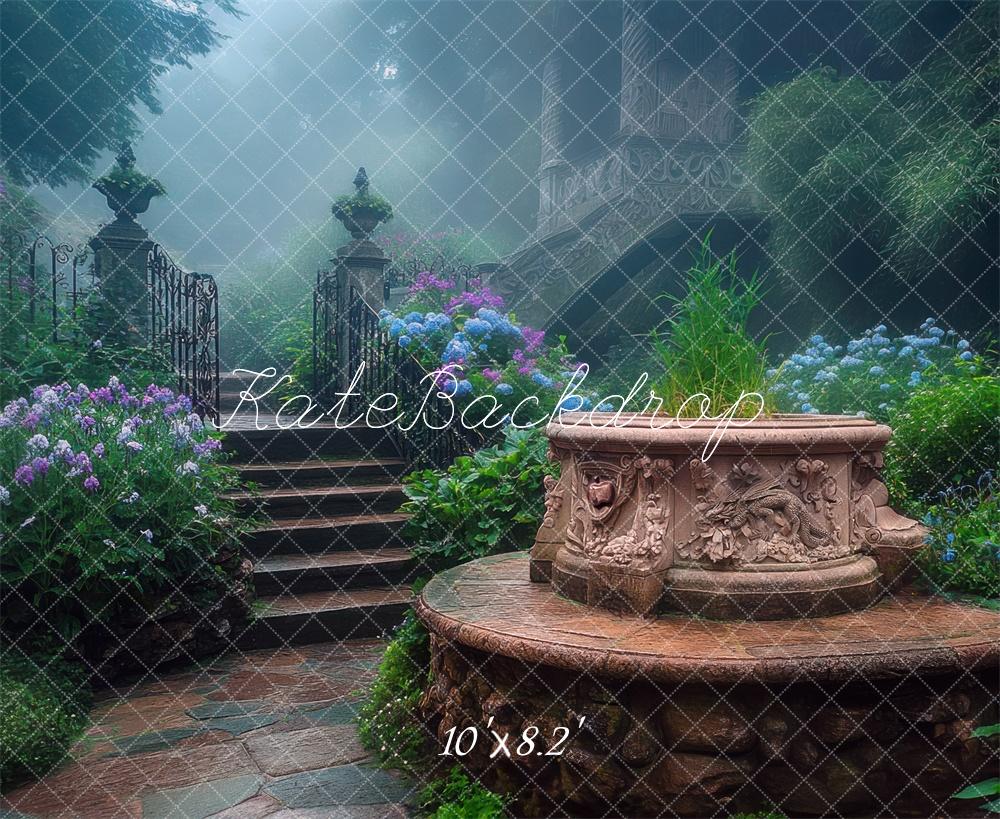 Kate Enchanted Garden Fountain Stairs Backdrop Designed by Mini MakeBelieve