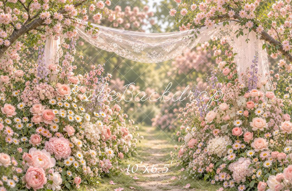 Kate Spring Romantic Flower Arch Lace Drapery Printed Backdrop Designed by Emetselch