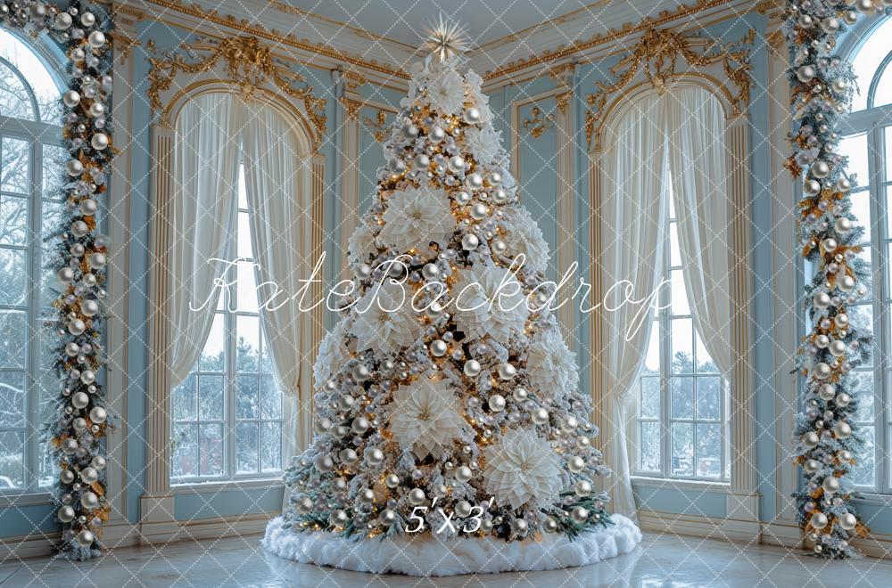 Kate Christmas White Poinsettia Tree Gorgeous Window Mansion Backdrop Designed by Mini MakeBelieve