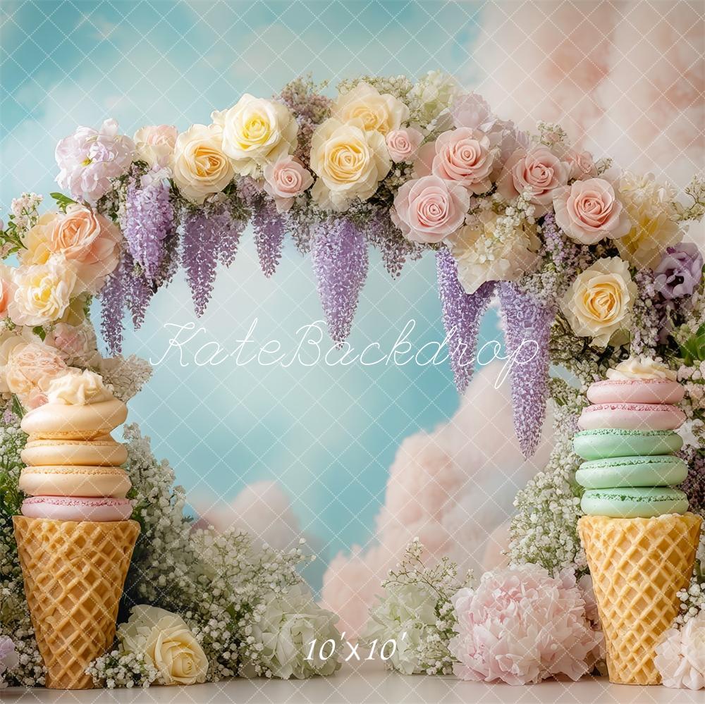 Kate Flower Arch Macarons Ice Cream Backdrop Designed by Mini MakeBelieve
