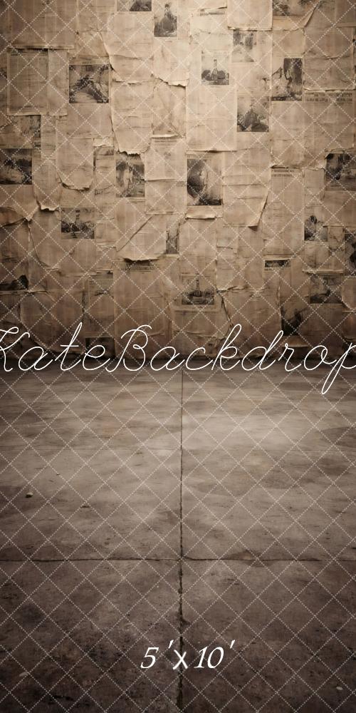 Kate Sweep Vintage Newspaper Wall and Concrete Floor Printed Backdrop Designed by Vertigo Productions