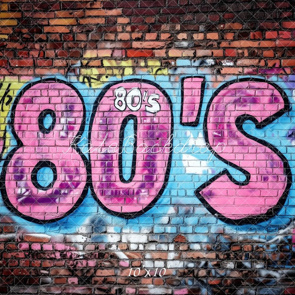 Vibrant Retro 80s Graffiti Wall Backdrop