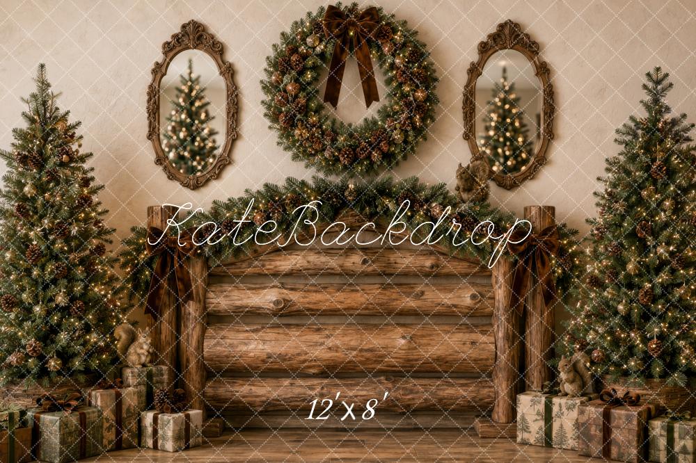 Kate Christmas Rustic Brown Log Headboard Wreath Printed Backdrop Designed by Megan Leigh Photography