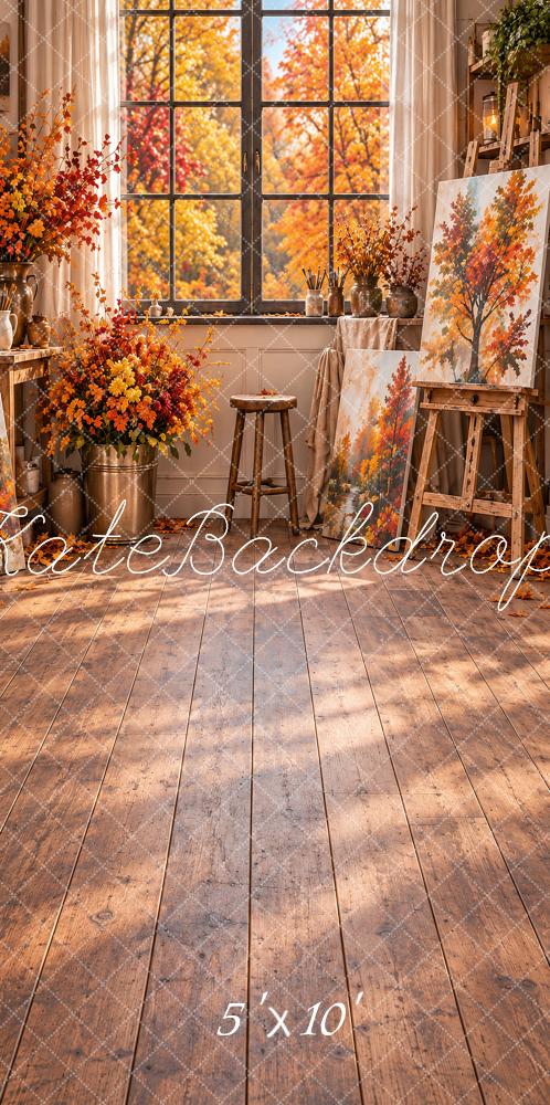 Kate Sweep Fall Floral Art Studio Window Printed Backdrop Designed by Vertigo Productions