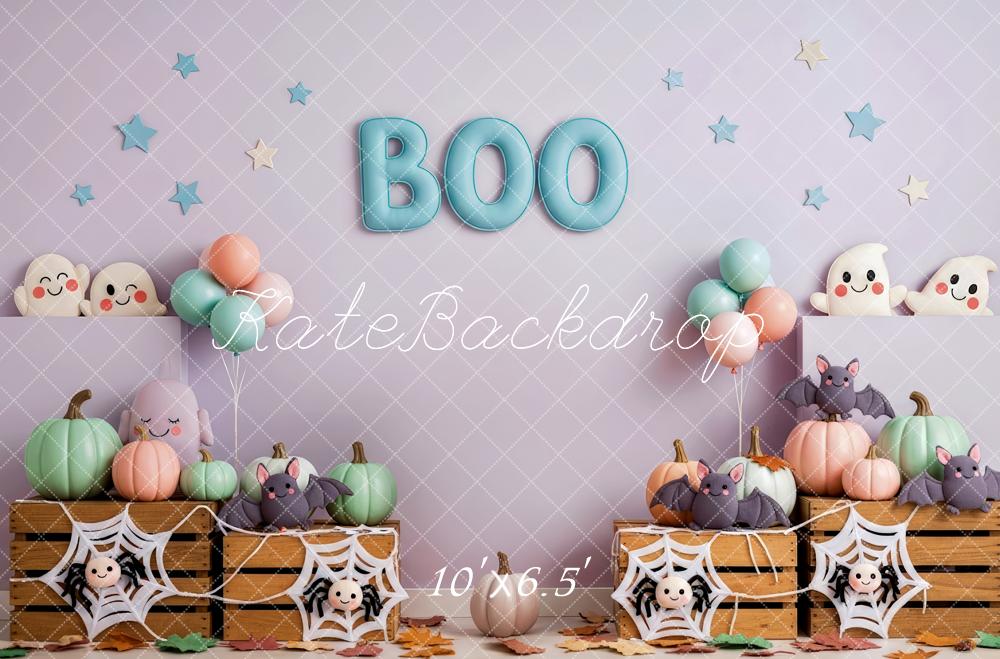 Kate Halloween Cake Smash Cute Ghosts Bats Pumpkins Balloons Backdrop Designed by Patty Roberts