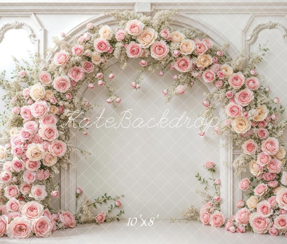 Arco Romantico di Fiori Rose Rosa Sfondo Bianco Designed by Emetselch