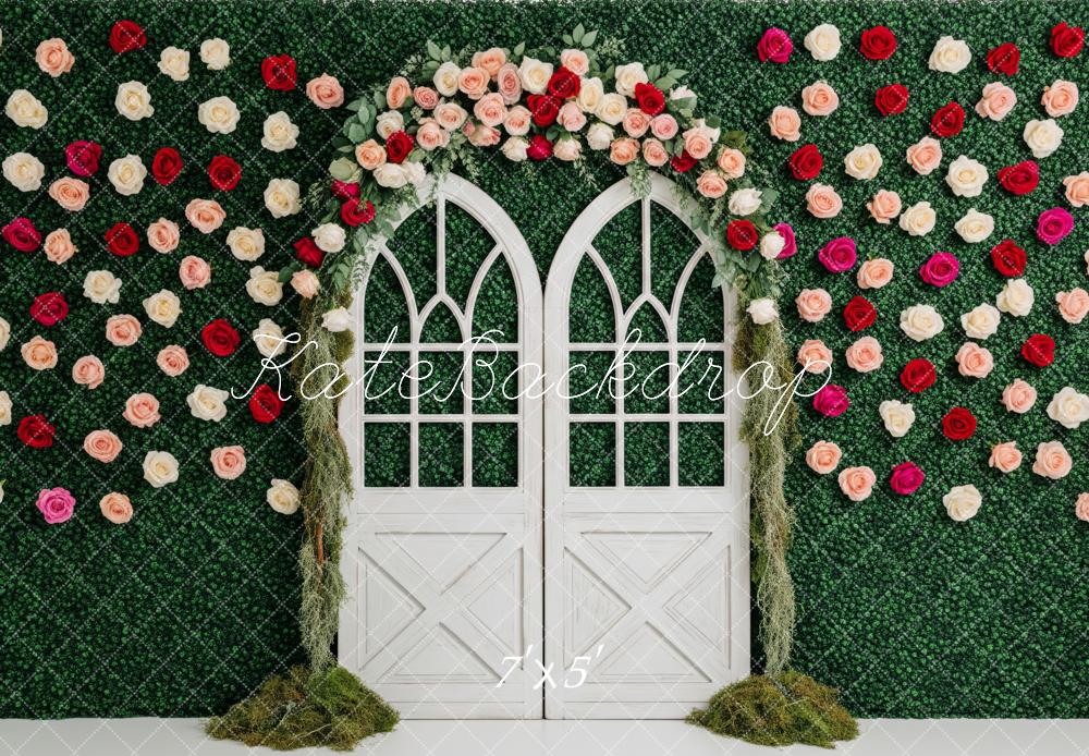 Kate Spring Flower Arch Greenery Wall White Doors Backdrop Designed by