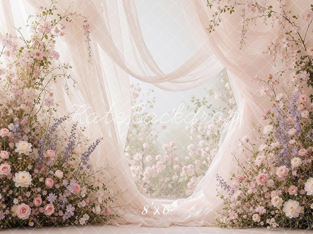 Kate Spring Romantic Flower Arch Sheer Drapes Printed Backdrop Designed by Shutter Swan Studios